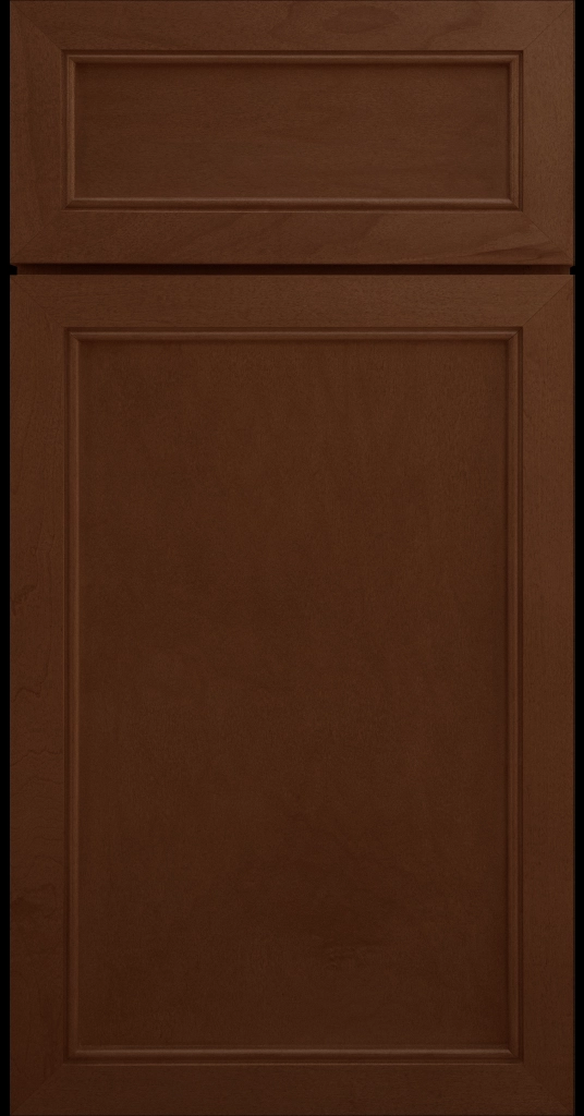 Alpine Slim narrow stile and rail cabinet door with a flat center panel in a Pecan stain
